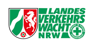 Logo der Landesverkehrswacht NRW. Links das Landeswappen, rechts der Schriftzug und unten rechts ein weiteres Logo