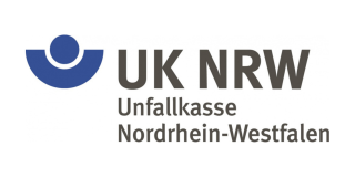 Das Logo der Unfallkasse NRW. Links in blau das Logo. Rechts der Schriftzug.