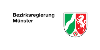 Logo der Bezirksregierung Münster. Links der Schriftzug, rechts das Landeswappen